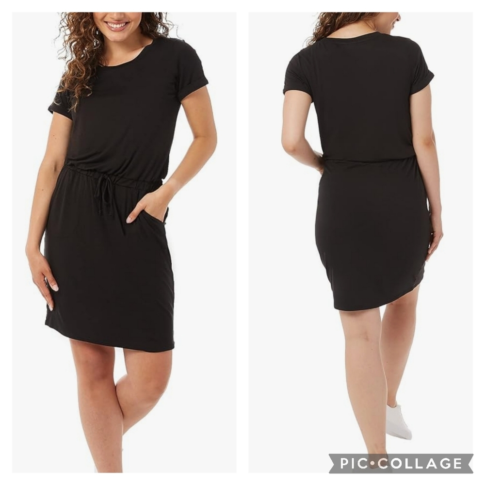 32 Degrees Cool Soft Luxe Dress Black Stretch Pockets Elastic Waist Sz Small NEW